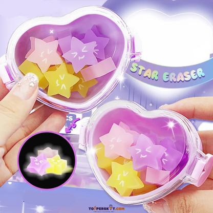 Star-Shaped Erasers with Heart Design in Acrylic Box (Pack of 12)