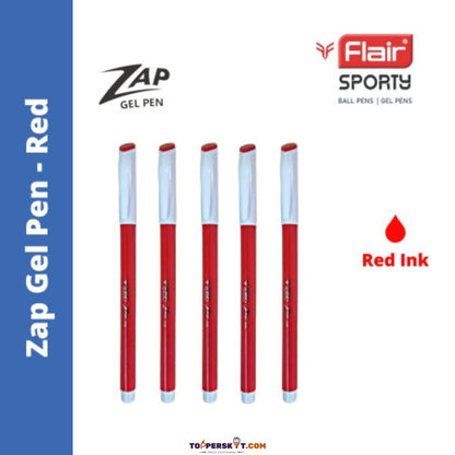 Flair Zap Gel Pen – Red Ink, Smooth Writing Gel Pen  (Pack of 5)