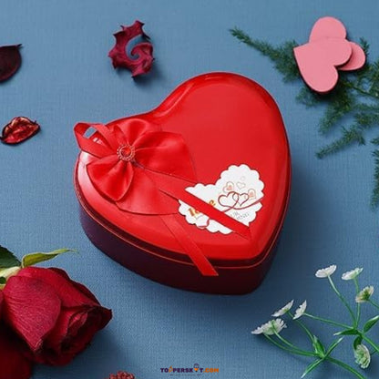 Large Heart-Shaped Red Tin Box with Teddy & Rose – Best Valentine Gift (Pack of 1)