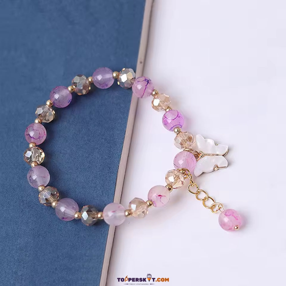 Colorful Crystal Beaded Bracelet – Elastic Design with Cute Box Packing (Pack of 1)