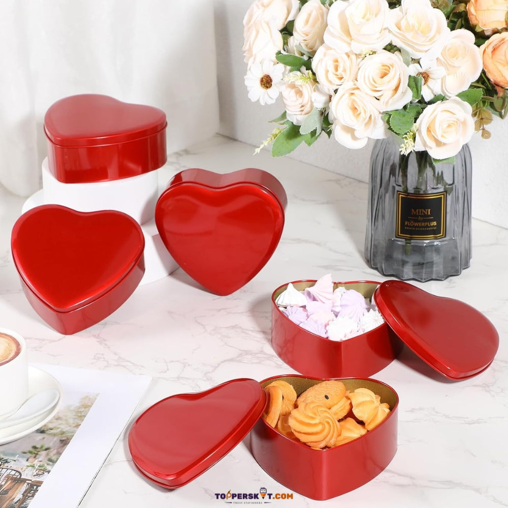 Medium Multi-Purpose Heart-Shaped Red Empty Tin Box (Pack of 1)