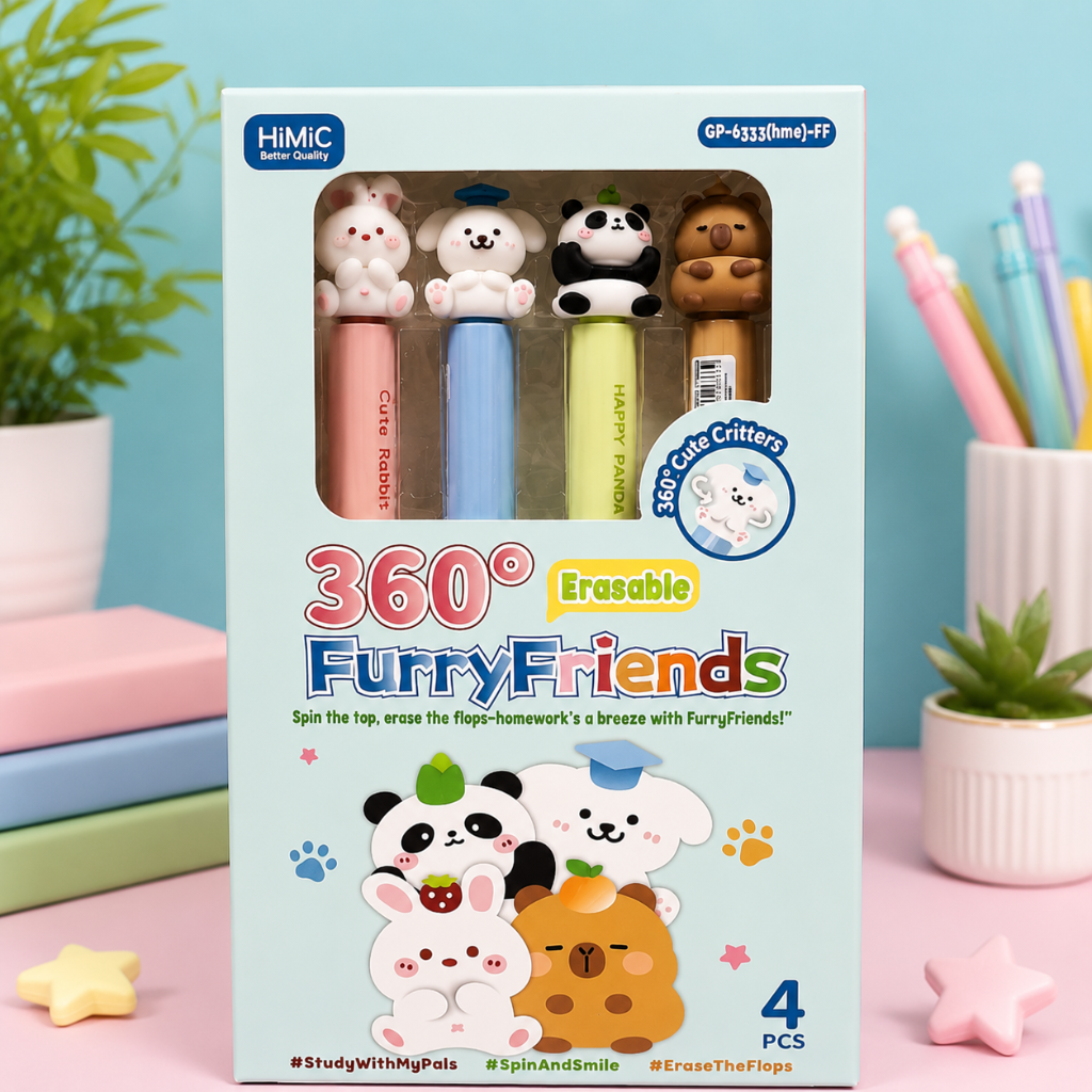HIMIC 360° Furry Friends Erasable Gel Pen (Set of 4)