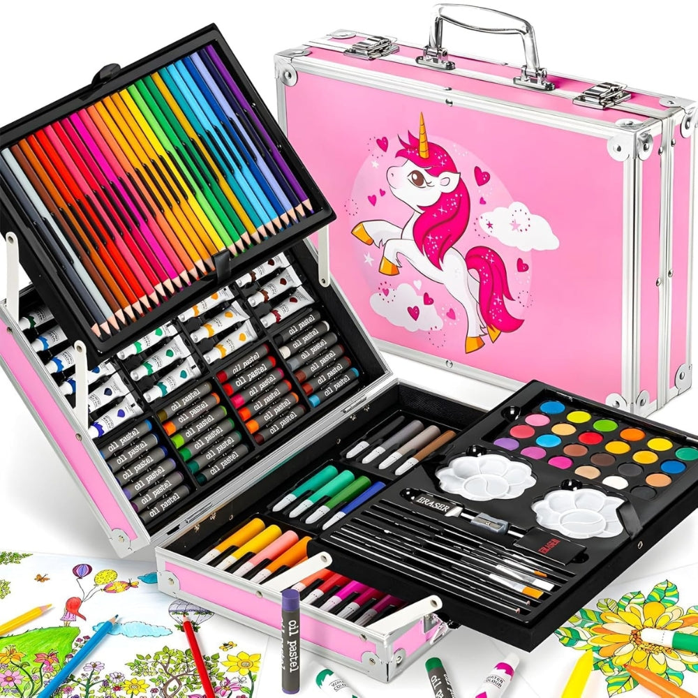 Unicorn Themed Suitcase Box with 145-Piece Coloring Art Kit (Pack of 1)