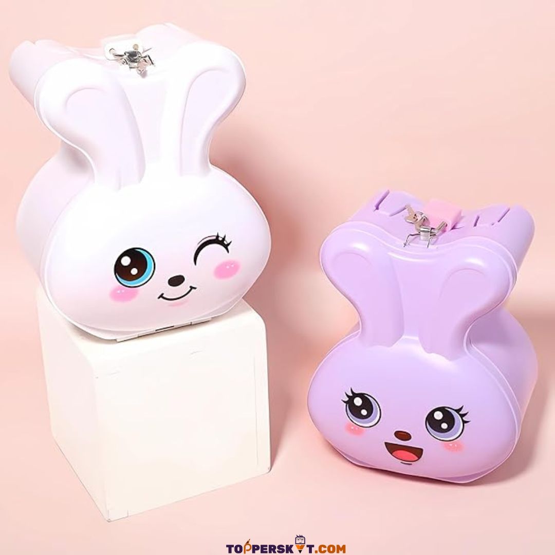 Bunny Shape Money Bank with Lock & Key and Handle ( Pack of 1 )