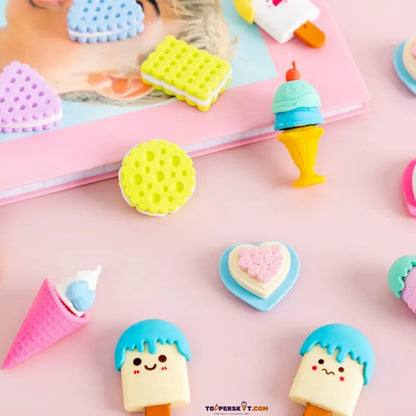 Cute Ice Cream Shape Erasers for Students Cartoon Food Theme Stationery (Pack of 4)