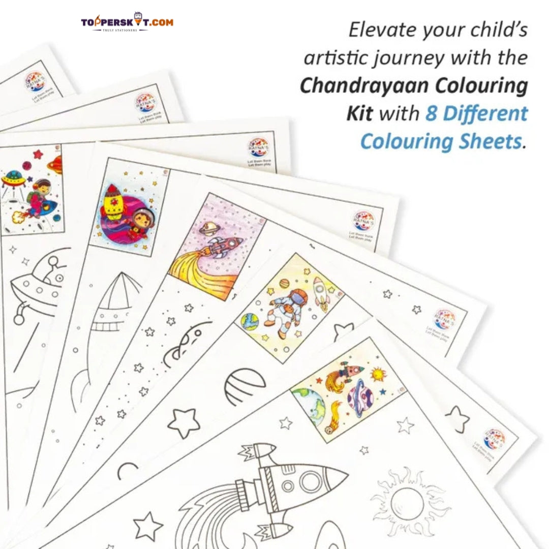 Chandrayaan Colouring Kit – 8 Sheets & 1 Pencil Set for Kids (Pack of 1 )