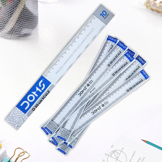 (10 Pcs.) DOMS 30 cm Q Scale – Clear & Accurate Measuring Ruler