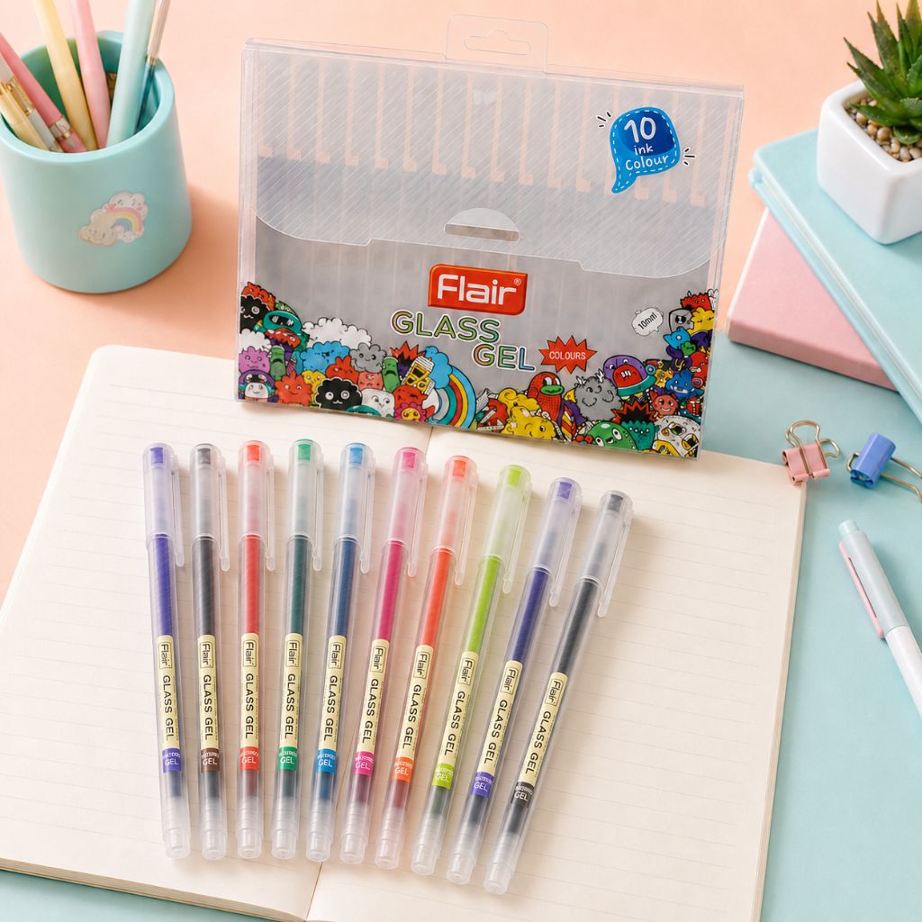 Flair Glass Gel Multicolour Gel Pens Set of 10 - Image 2
