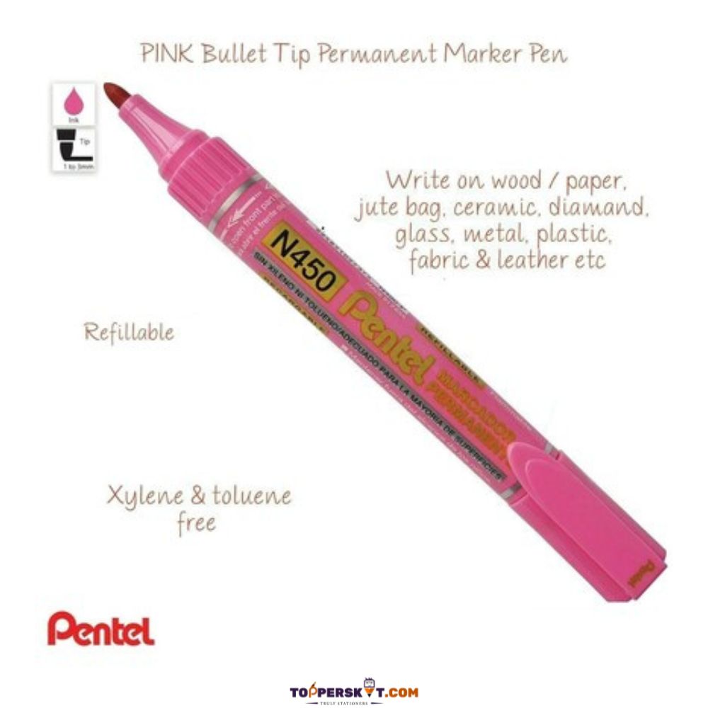 Pentel N450 Permanent Marker – Medium Bullet Tip, Pink (Pack of 1)