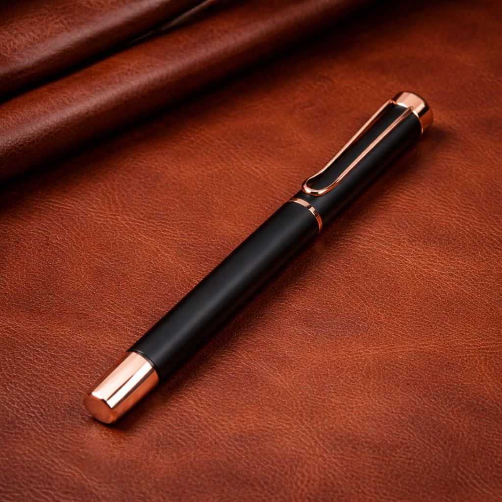 Elegant Matte Black Metal Roller Ball Pen With Luxury Box– Blue Ink (Pack of 1)