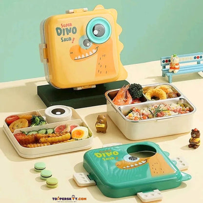 Stainless Steel SUS304 3-Grid  Lunch Box-Assorted designs (Pack of 1)