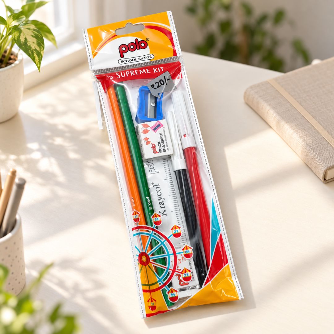 Contents of Polo Supreme Kit including pencils and sketch pens
