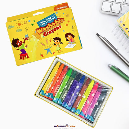 Apsara Washable Crayons - Smooth & Vibrant Colors Non-Toxic (Set of 12)