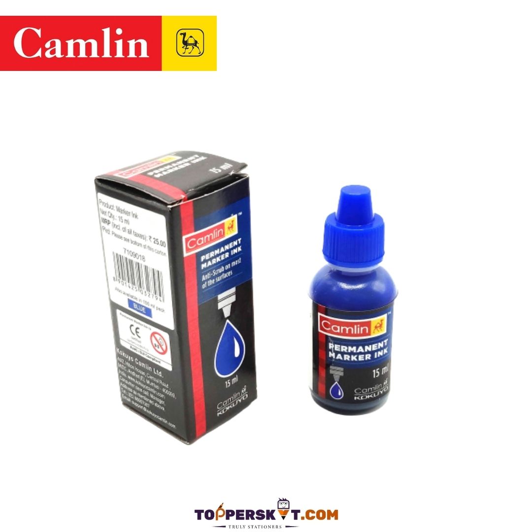 Camlin Permanent Marker Ink - 15ml, Blue: Vibrant, UV Resistant, and Anti-Scrub ( Pack of 1 ) - Topperskit LLP