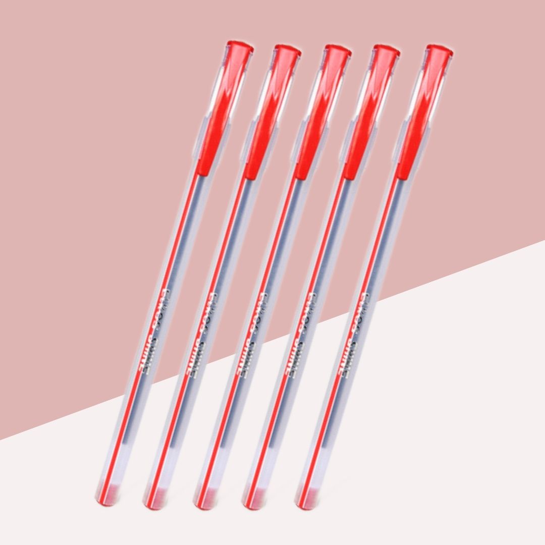 Elkos Shine Df Ball Pens – Red : Unleash Elegance in Every Stroke ( Pack of 5 ) - Topperskit LLP