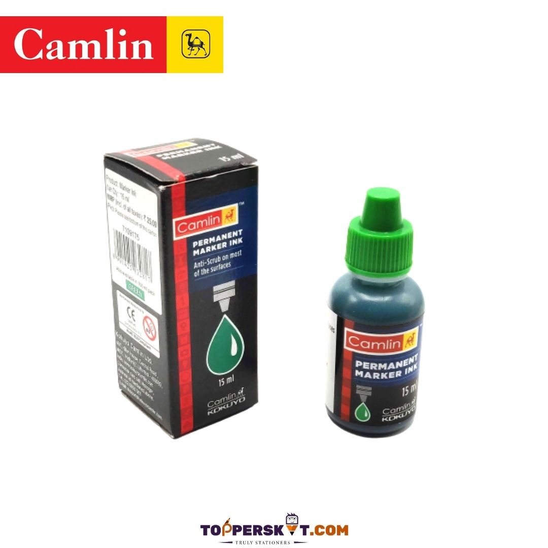 Camlin Permanent Marker Ink - 15ml, Green: Vibrant, UV Resistant, and Anti-Scrub ( Pack Of 1 ) - Topperskit LLP