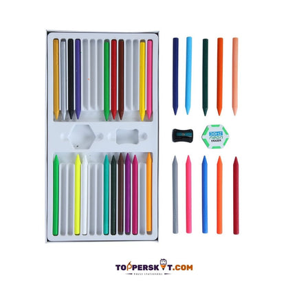 Doms Plastic Crayon Set: Vibrant Shades with Accessories for Creative Excellence ( Pack Of 28 ) - Topperskit LLP