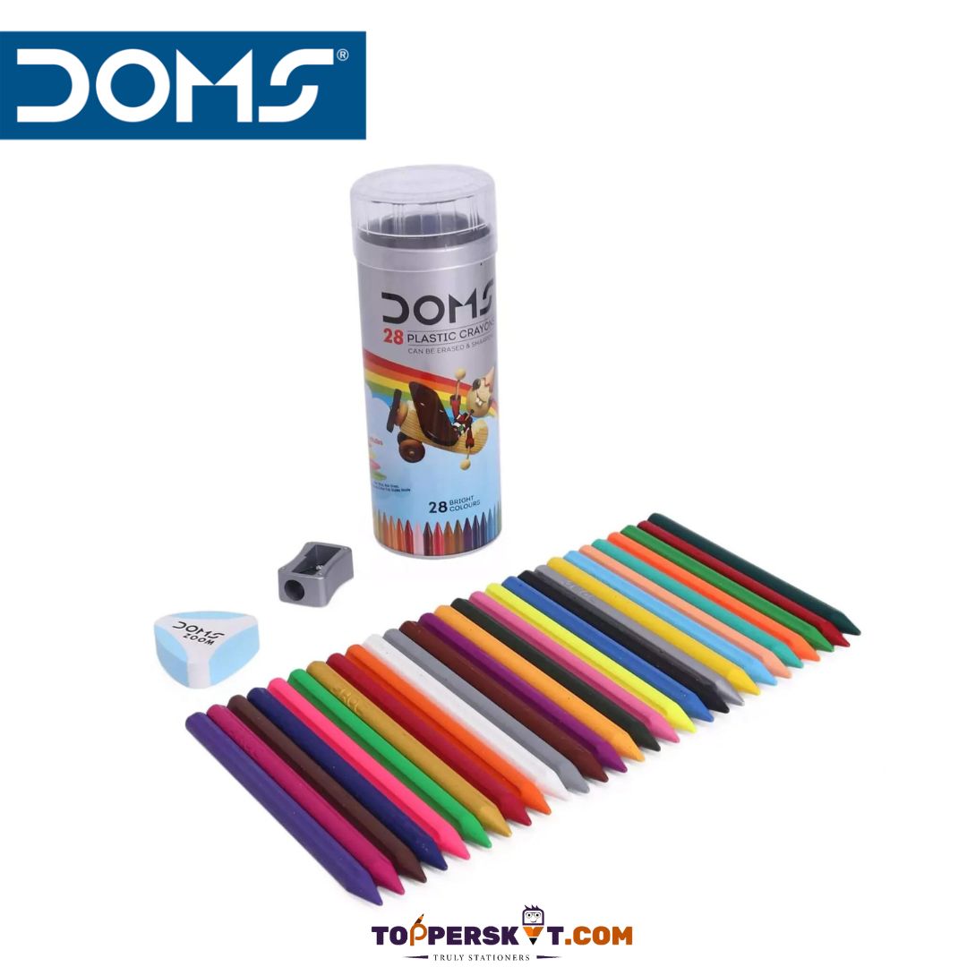 Doms Plastic Crayon Set: Vibrant Shades with Bonus Accessories ( Pack Of 28 ) - Topperskit LLP