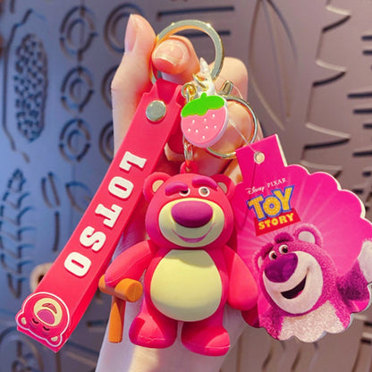 3D Rubber Silicone Strawberry Bear Cartoon Keychain (Pack of 1)