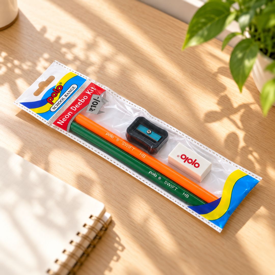 Close-up of Polo Neon pencils from the Neon Deebo Kit