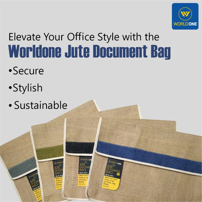 Worldone Jute Document Bag with Velcro Closure & Cotton Edge Binding (Pack of 1)