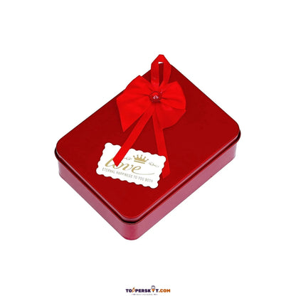 Rectangle Red Tin Box with Teddy & Rose – Elegant Gift Box (Pack of 1)