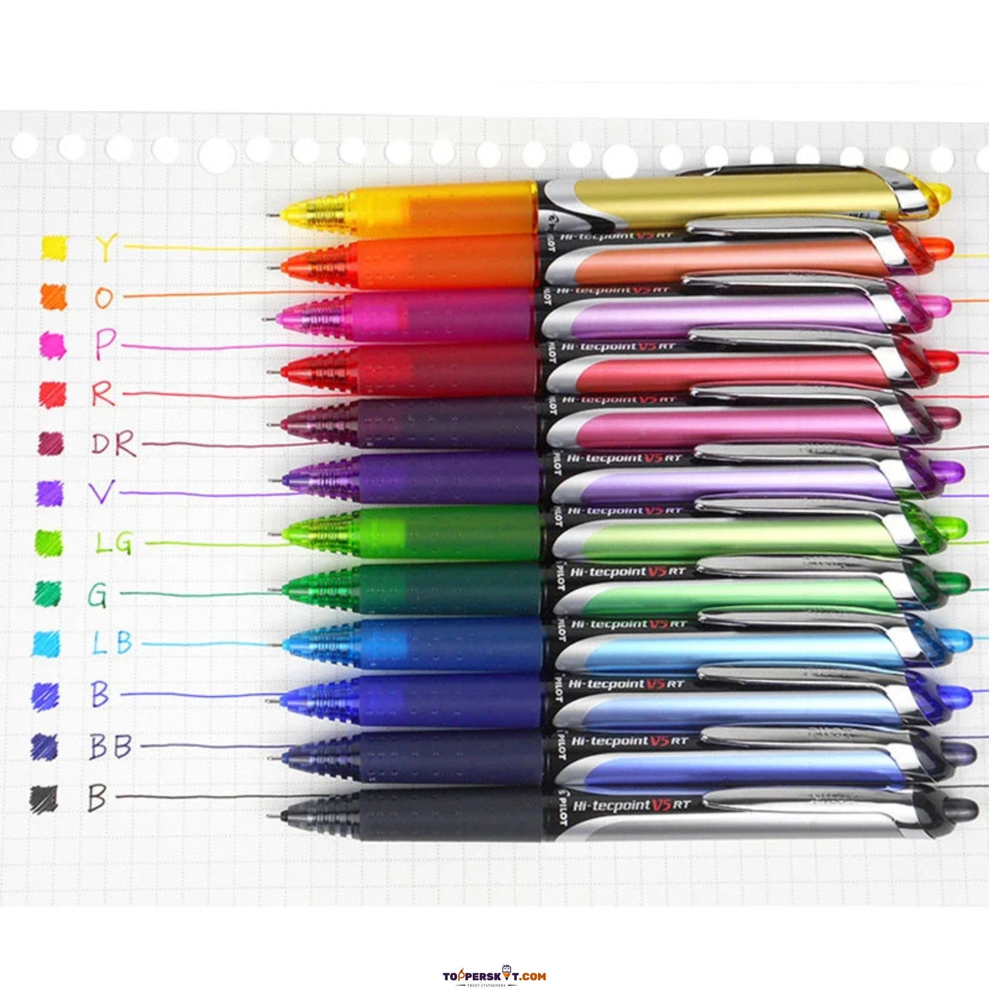 Pilot Hi-Tecpoint V5 RT Rainbow Roller Ball Pens in vibrant colours