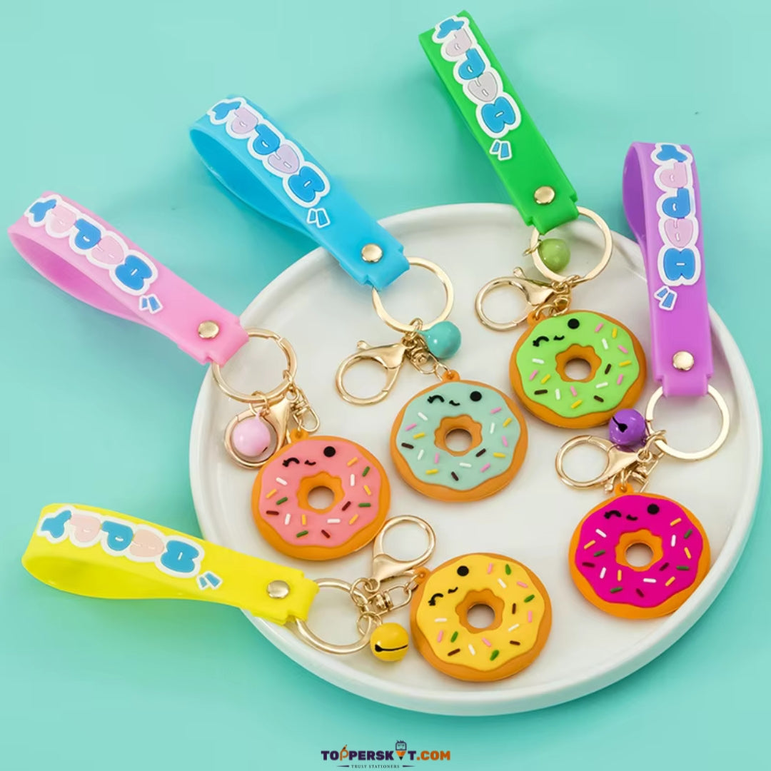 3D Rubber Silicone Donut Cartoon Keychain (Pack of 1)