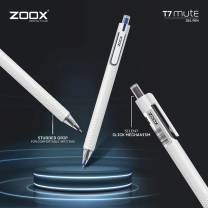 Zoox T7 Mute Blue Gel Pen – Silent Click, Spring Tip, Studded Grip (Pack of 1)