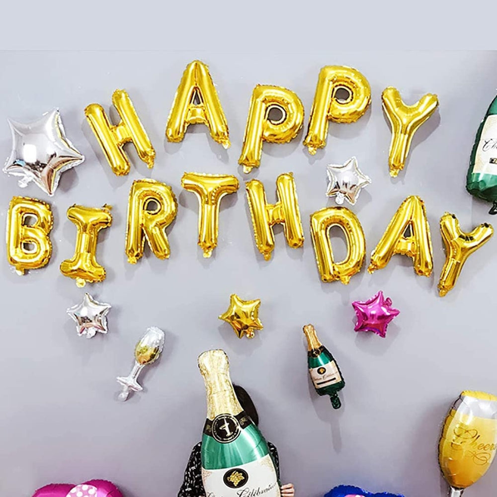 Golden Birthday Party Foil Banner Set – 13 Inch Letters (Pack of 1)