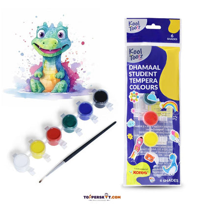 Kores Tempera Colours Set – 6 Shades with Brush (Pack of 1)