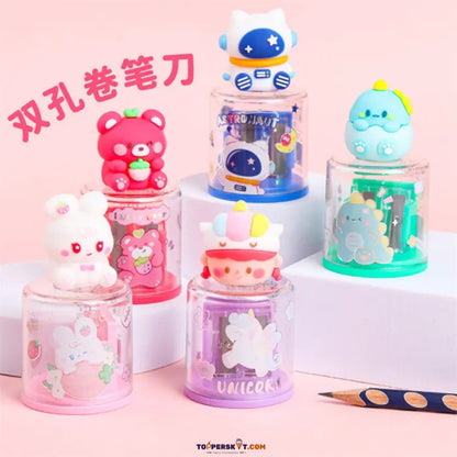 Cute Fancy Double Hole Sharpener with Adorable Characters (Pack of 1)