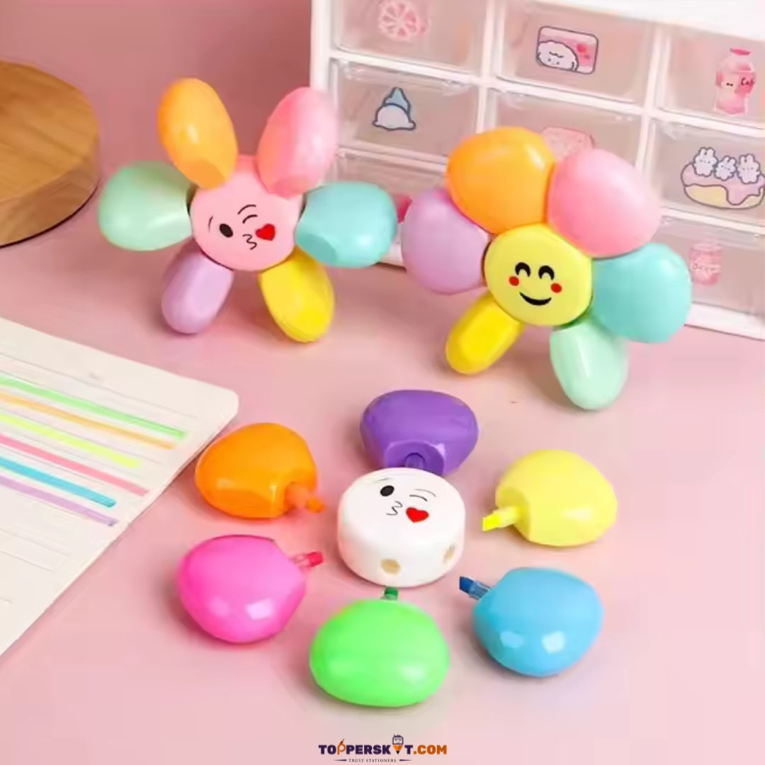 Sunflower Shape Mini Highlighters –Cute Assorted Color Markers for Kids (Set of 6)