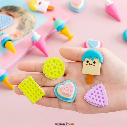 Cute Ice Cream Shape Erasers for Students Cartoon Food Theme Stationery (Pack of 4)