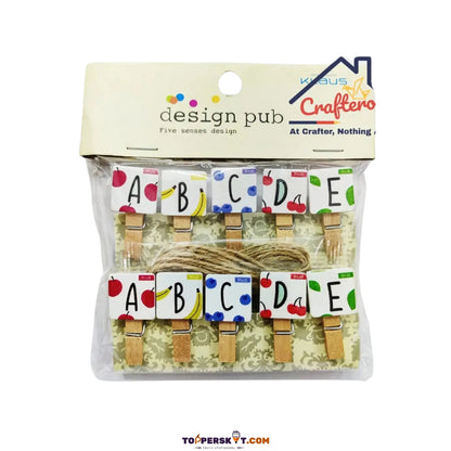 Mini Wooden Alphabet Print Photo Hanging Clips with 1 Meter Thread (Pack of 10)