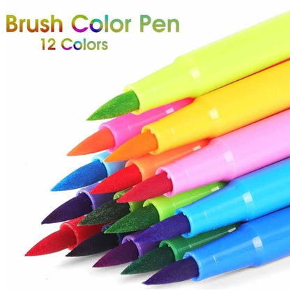 Brush Color Pens With Plastic Box Packing (Pack of 12)