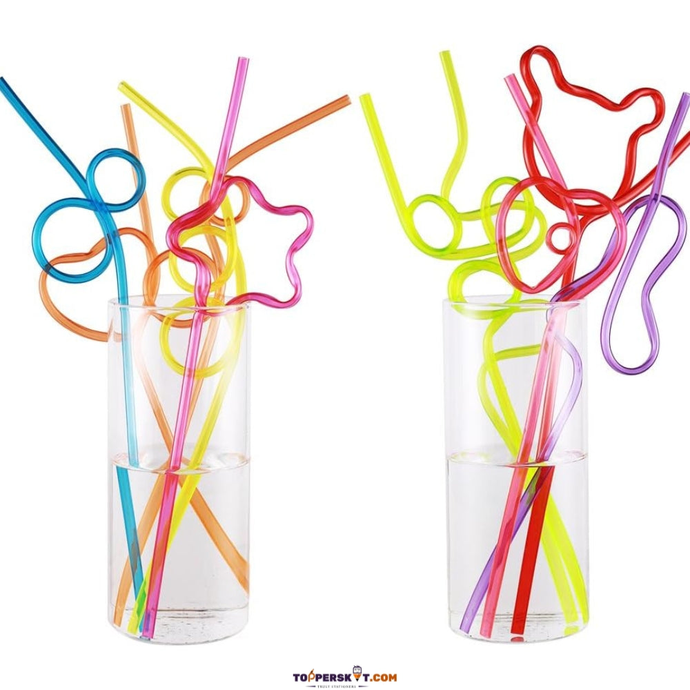 Plastic Reusable Silly Straws - Bendy, Curly Mocktail Party Kids Straws (Pack of 5)