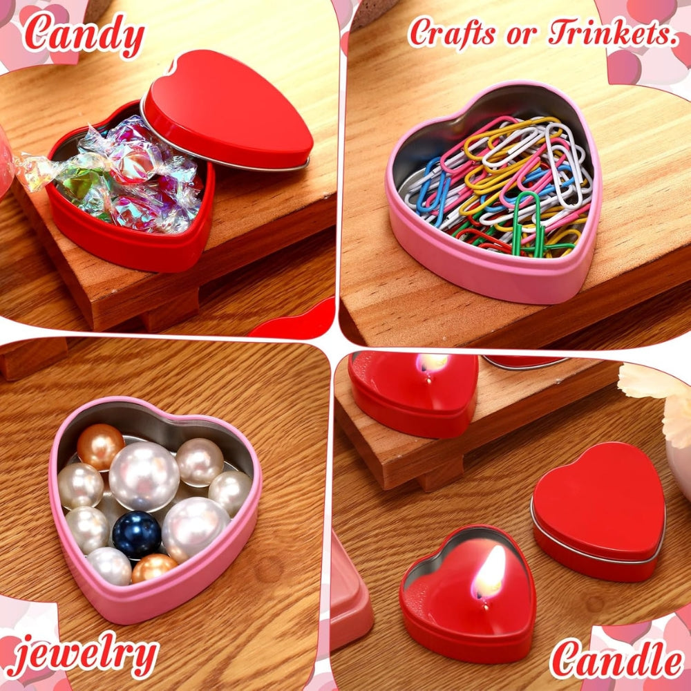 Medium Multi-Purpose Heart-Shaped Red Empty Tin Box (Pack of 1)