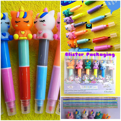 Double-Section Highlighter Fluorescent Marker 12-Color Pen (Set of 6)