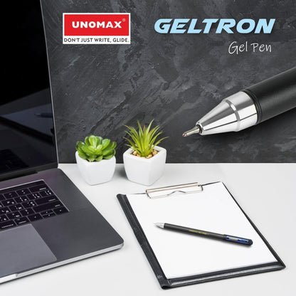 Unomax Geltron Gel Pen - Black, Premium Matt Finish, Super Smooth Writing (Pack of 1)