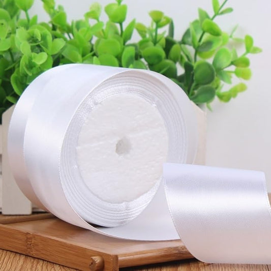 Cloth Ribbon - White ( 1 inch ) : Perfect for Crafts and Decorations ( Pack of 1 )