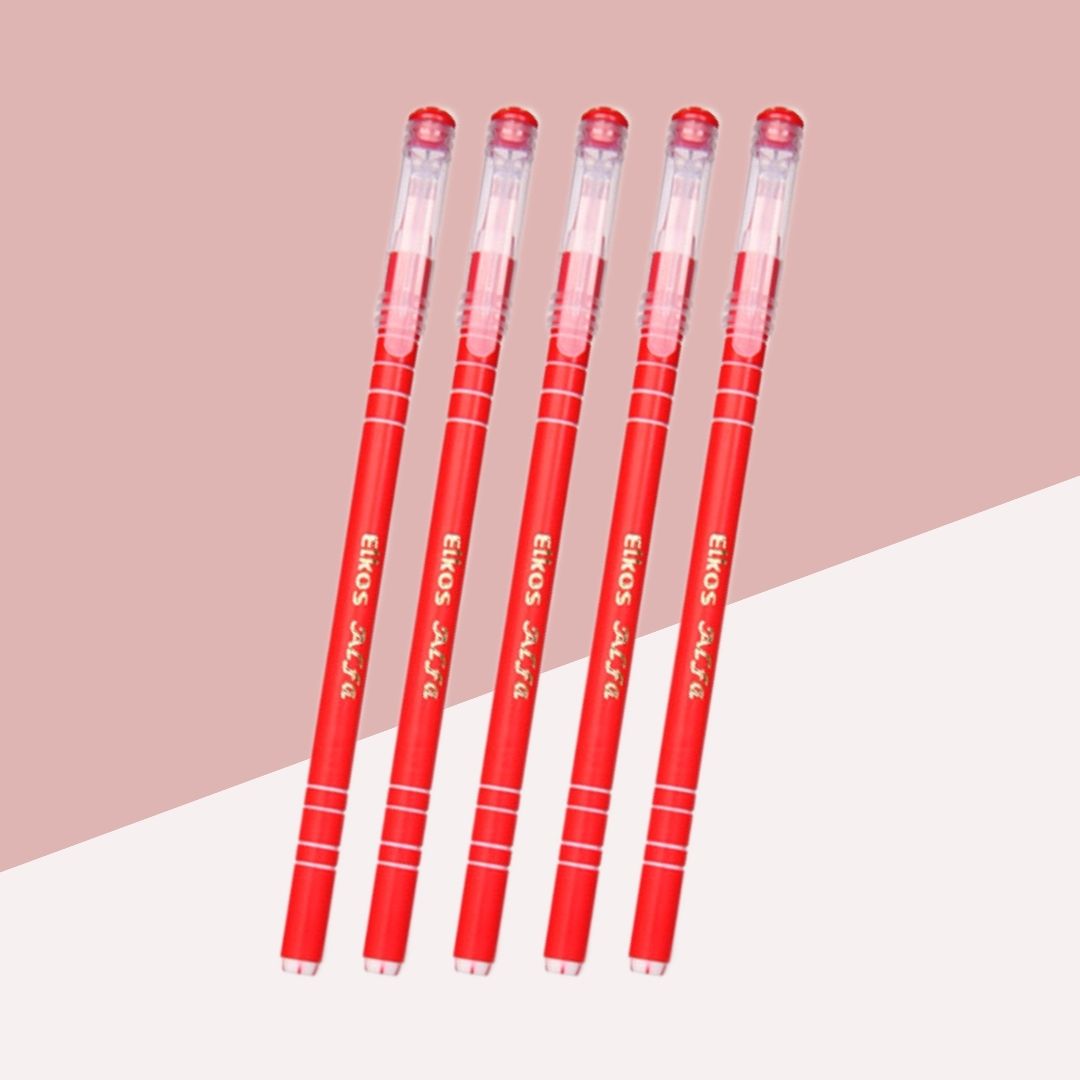 Elkos Alfa Df Ball Pen – Red : Elegance Redefined ( Pack of 5 ) - Topperskit LLP