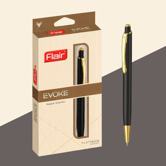 Flair Evoke Platinum Series Black & Gold Metal Ballpoint Pen - Blue Ink (Pack of 1)