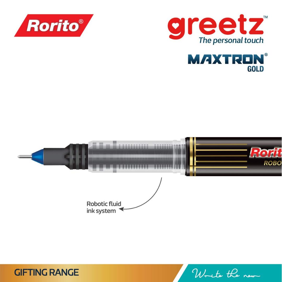 Rorito Greetz Maxtron Gold Robotic Fluid Ink System Pen – Blue: Elevate Your Writing Experience ( Pack of 1 ) - Topperskit LLP