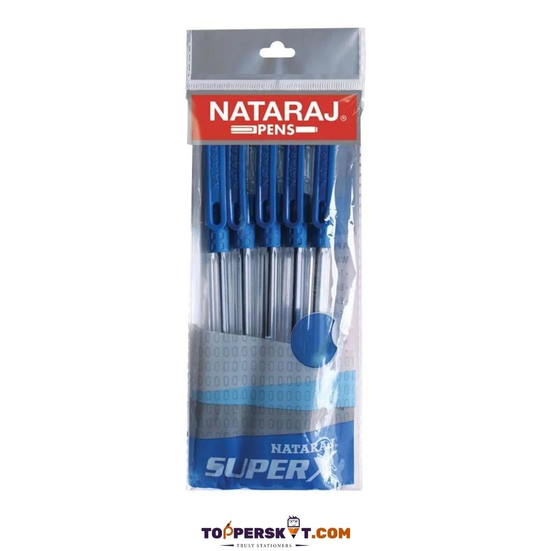 Nataraj Super X Ball Pen  – Blue: Effortless Writing with Superior Comfort ( Pack of 5 ) - Topperskit LLP