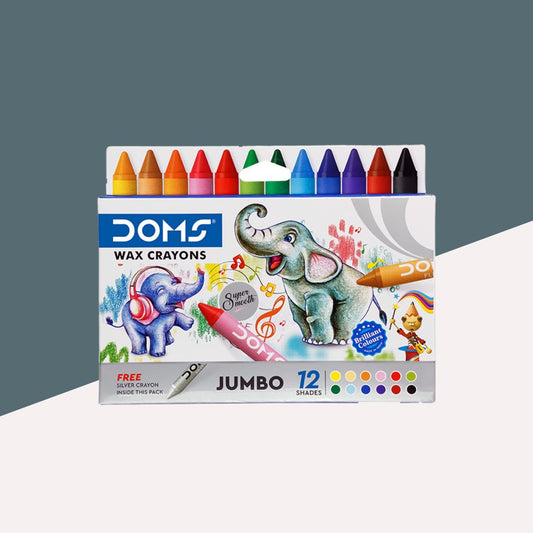 Doms Jumbo Wax Crayons - 12 Shades: Vibrant Shades for Budding Artists ( Pack Of 1 ) - Topperskit LLP