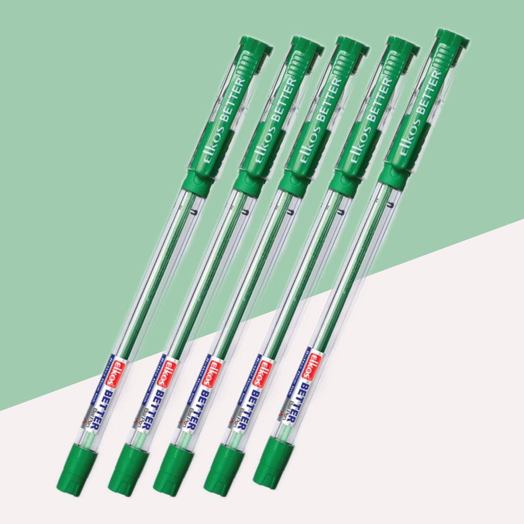 Elkos Better Ball Pen  – Green : Experience Elegance and Ultra-Soft Writing ( Pack of 5 ) - Topperskit LLP