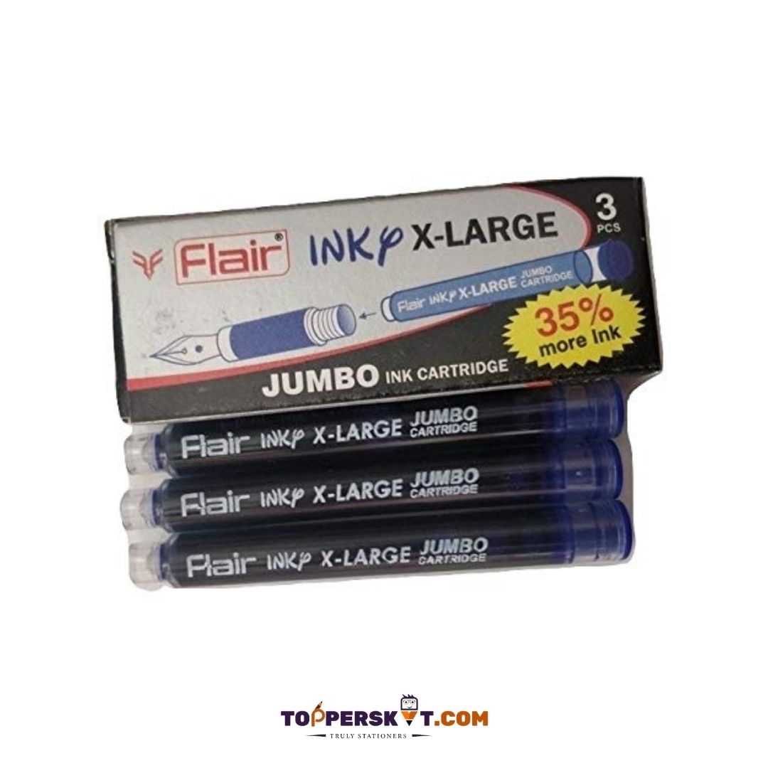 Flair Inky X-Large Jumbo Ink Cartridge - Blue : Smooth Ink for Fountain Pens ( Pack of 3 ) - Topperskit LLP