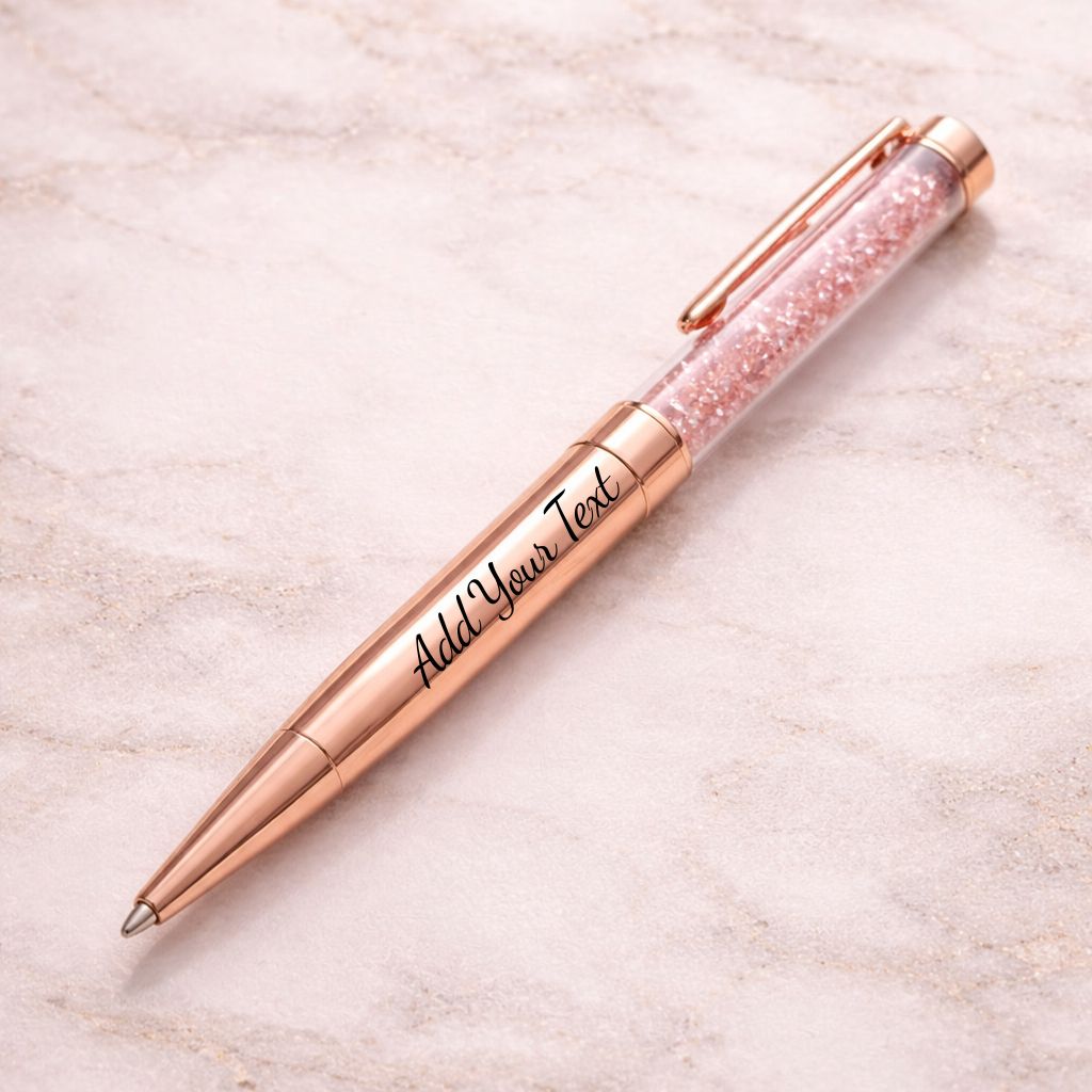 Crystalline Rose Gold Finish & Crystal Design Ballpoint Pen with Box- Blue Ink (Pack of 1)