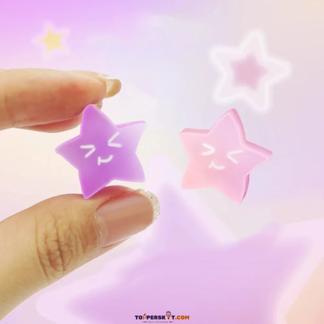 Star-Shaped Erasers with Heart Design in Acrylic Box (Pack of 12)